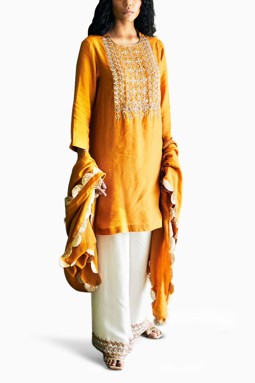 Mustard Embroidered Anti Fit Suit