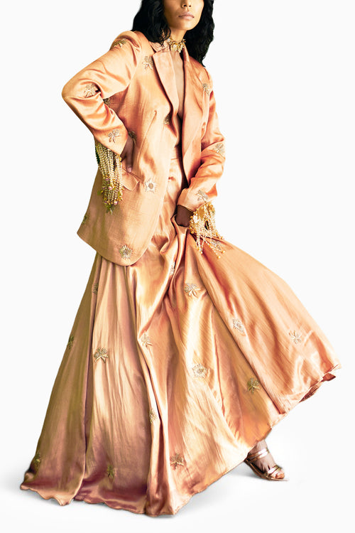 Caramel Embroidered Blazer Lehenga Set