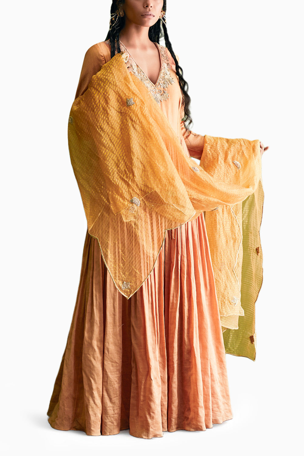 Bronze Chanderi Anarkali Set