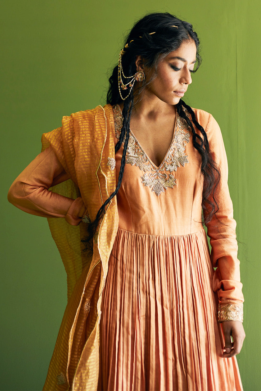 Bronze Chanderi Anarkali Set