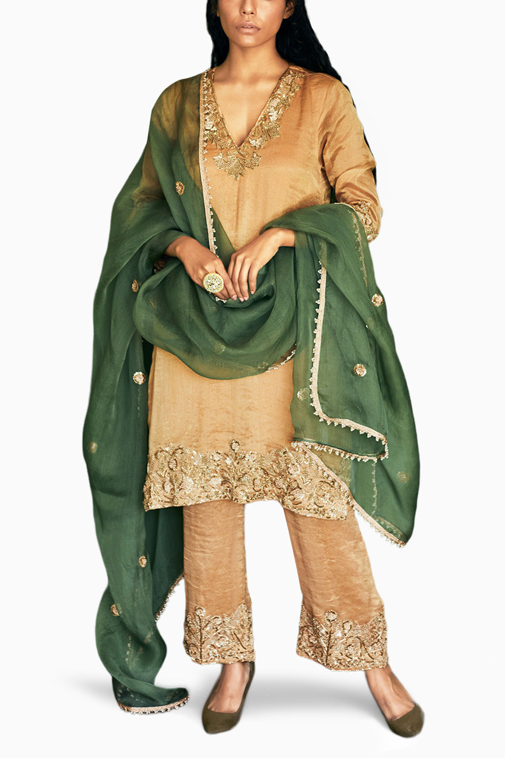 Gold Chanderi Tissue Suit