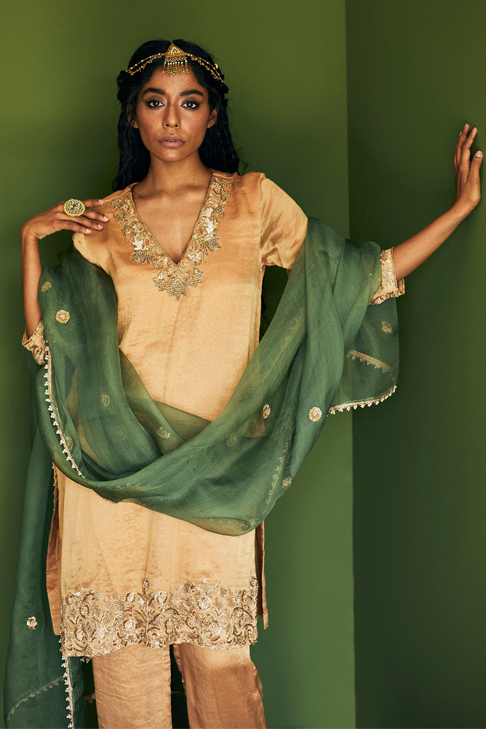 Gold Chanderi Tissue Suit