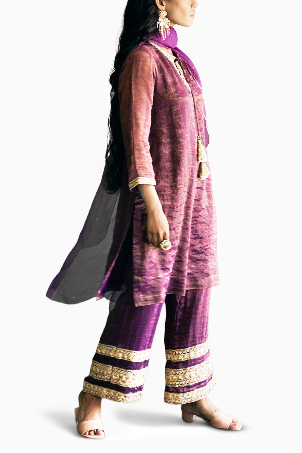 Purple Embroidered Chanderi Tissue Suit