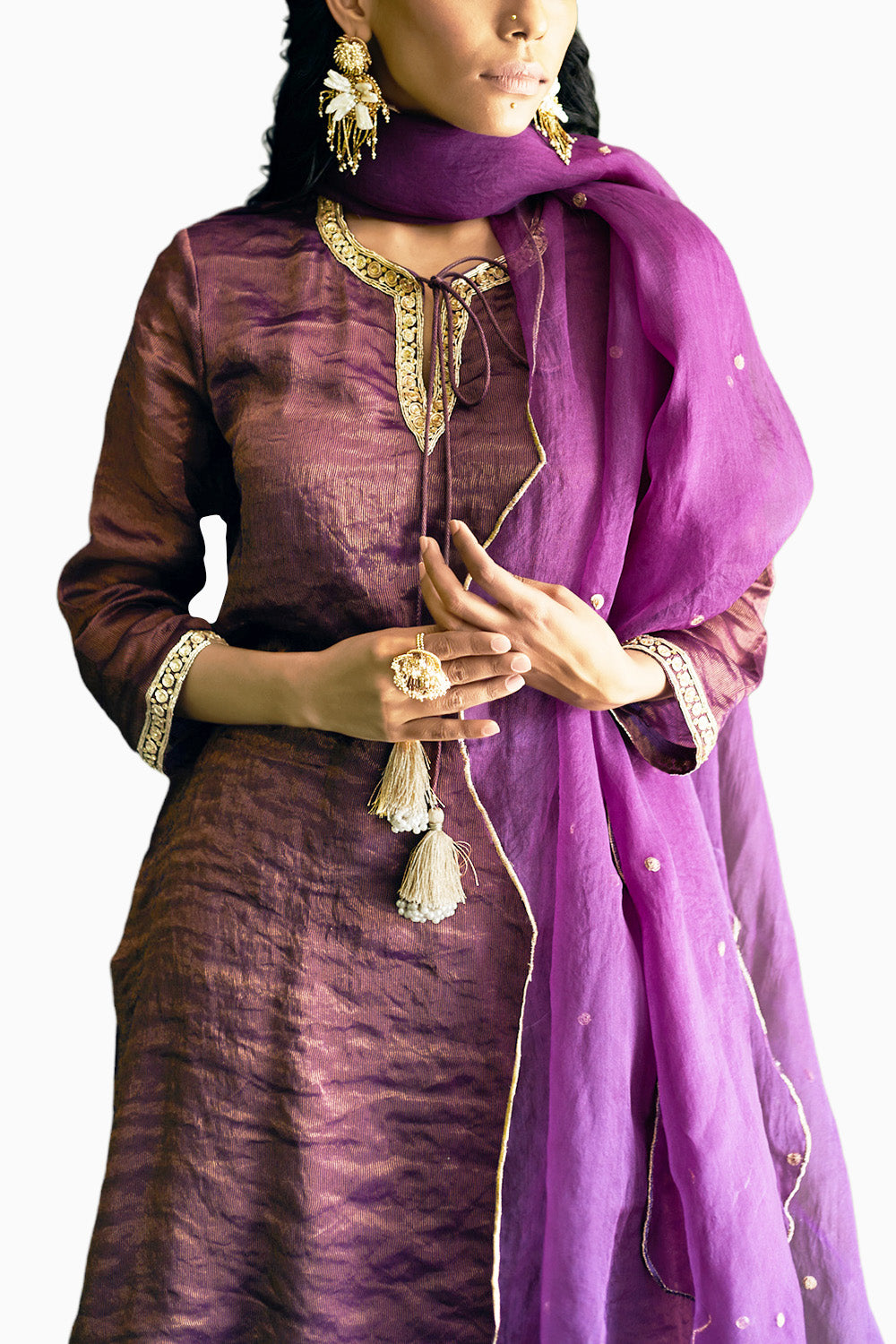 Purple Embroidered Chanderi Tissue Suit