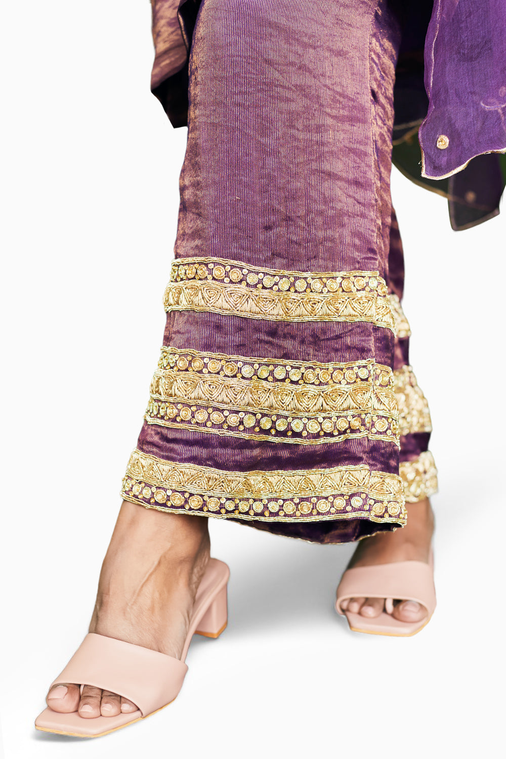 Purple Embroidered Chanderi Tissue Suit