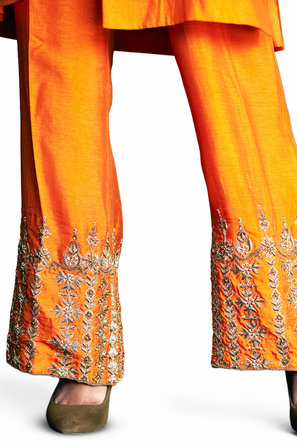 Orange Embroidered Jacket Pant Set