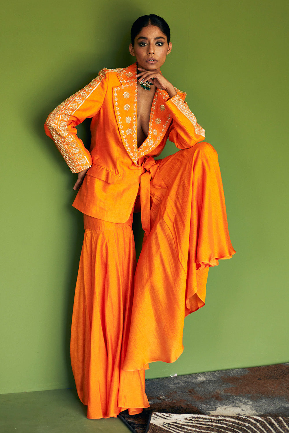 Orange Blazer Sharara Set