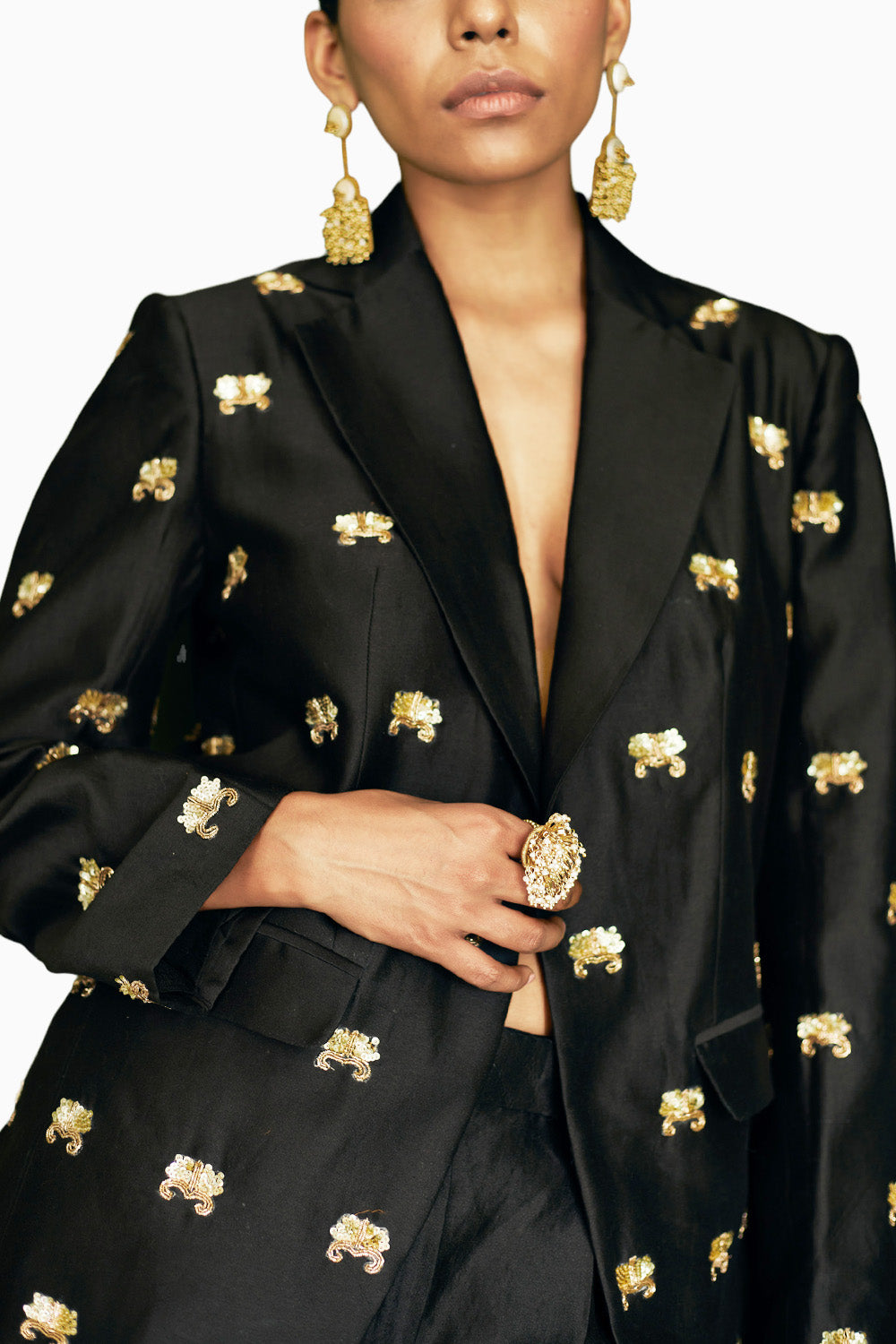 Black Embroidered Chanderi Blazer