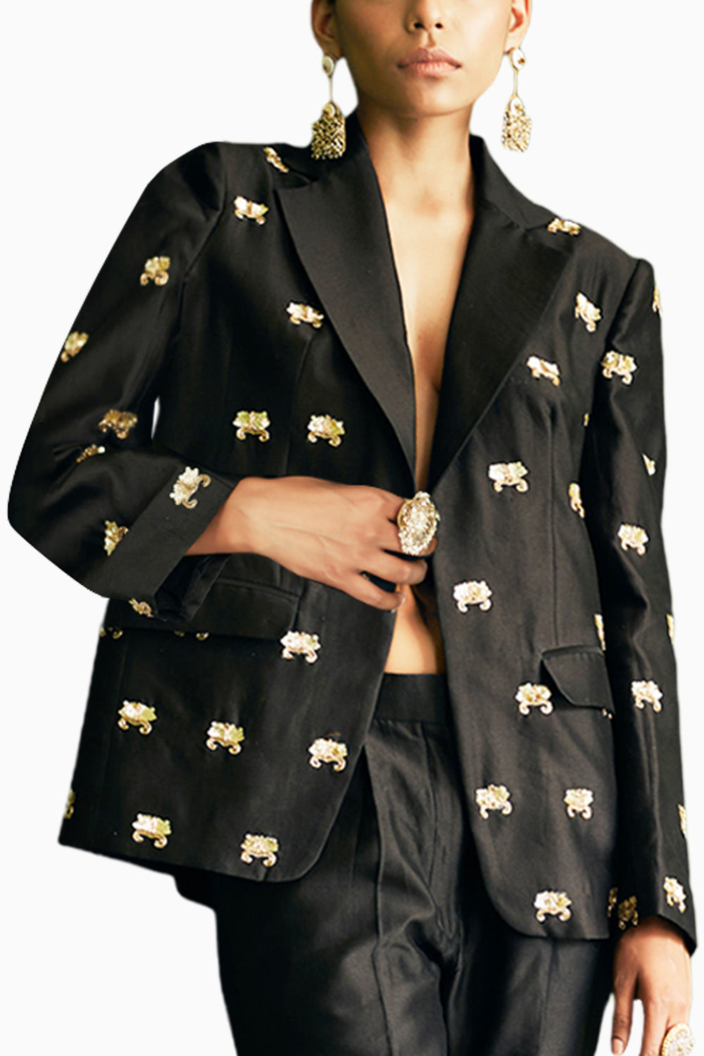 Black Embroidered Chanderi Blazer