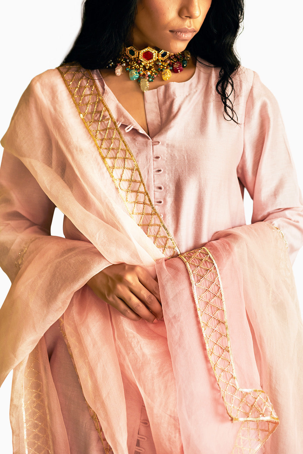 Blush Pink Chanderi Embroidered Suit