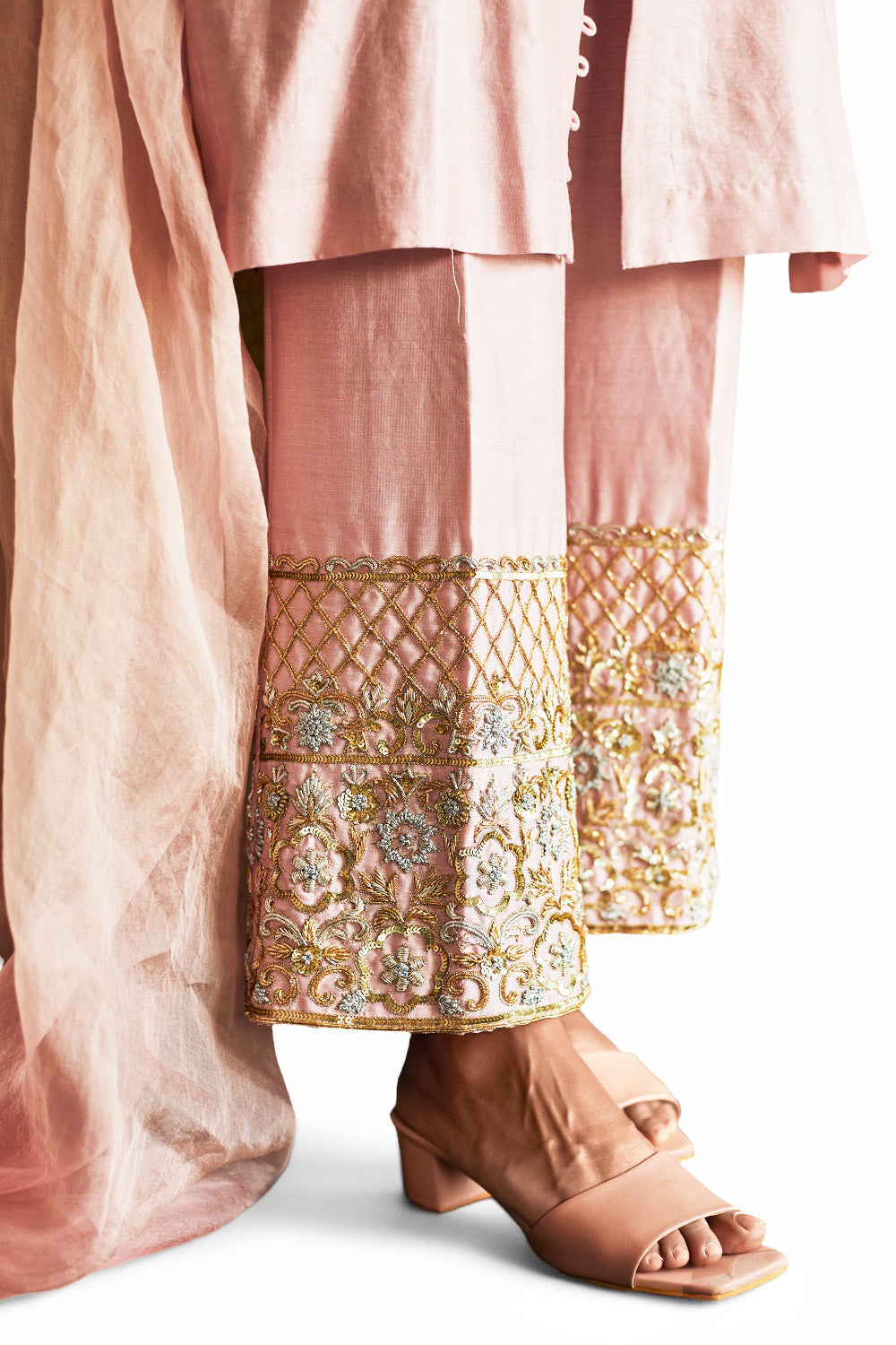 Blush Pink Chanderi Embroidered Suit