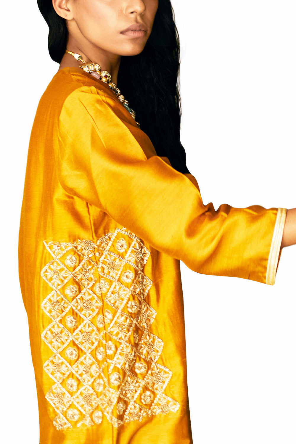 Mustard Embroidered Chanderi Suit