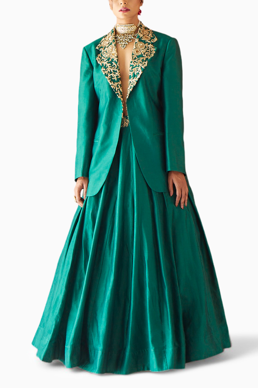 Emerald Green Blazer Lehenga Set