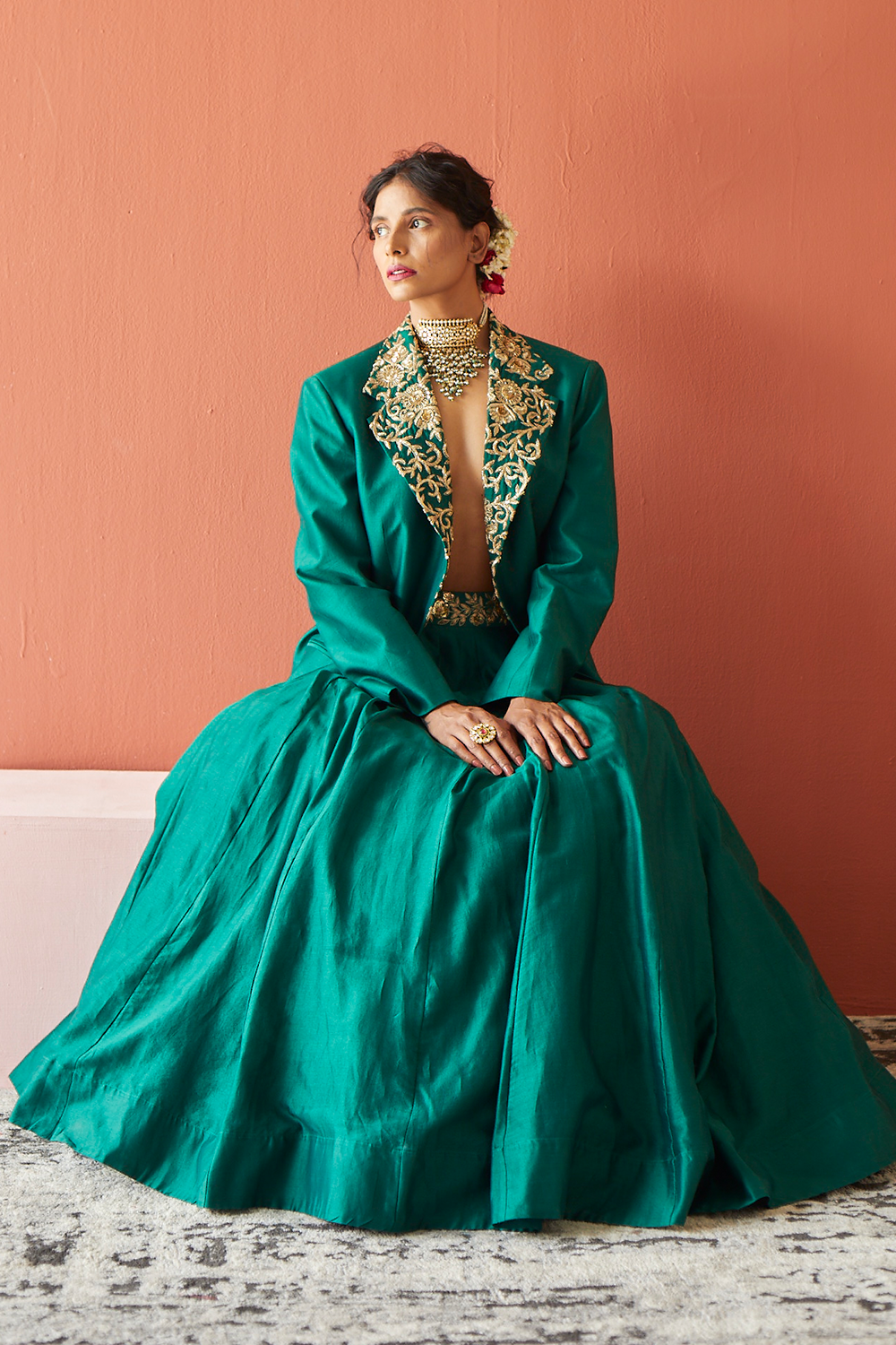 Emerald Green Blazer Lehenga Set