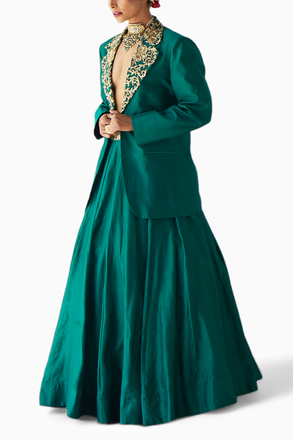 Emerald Green Blazer Lehenga Set