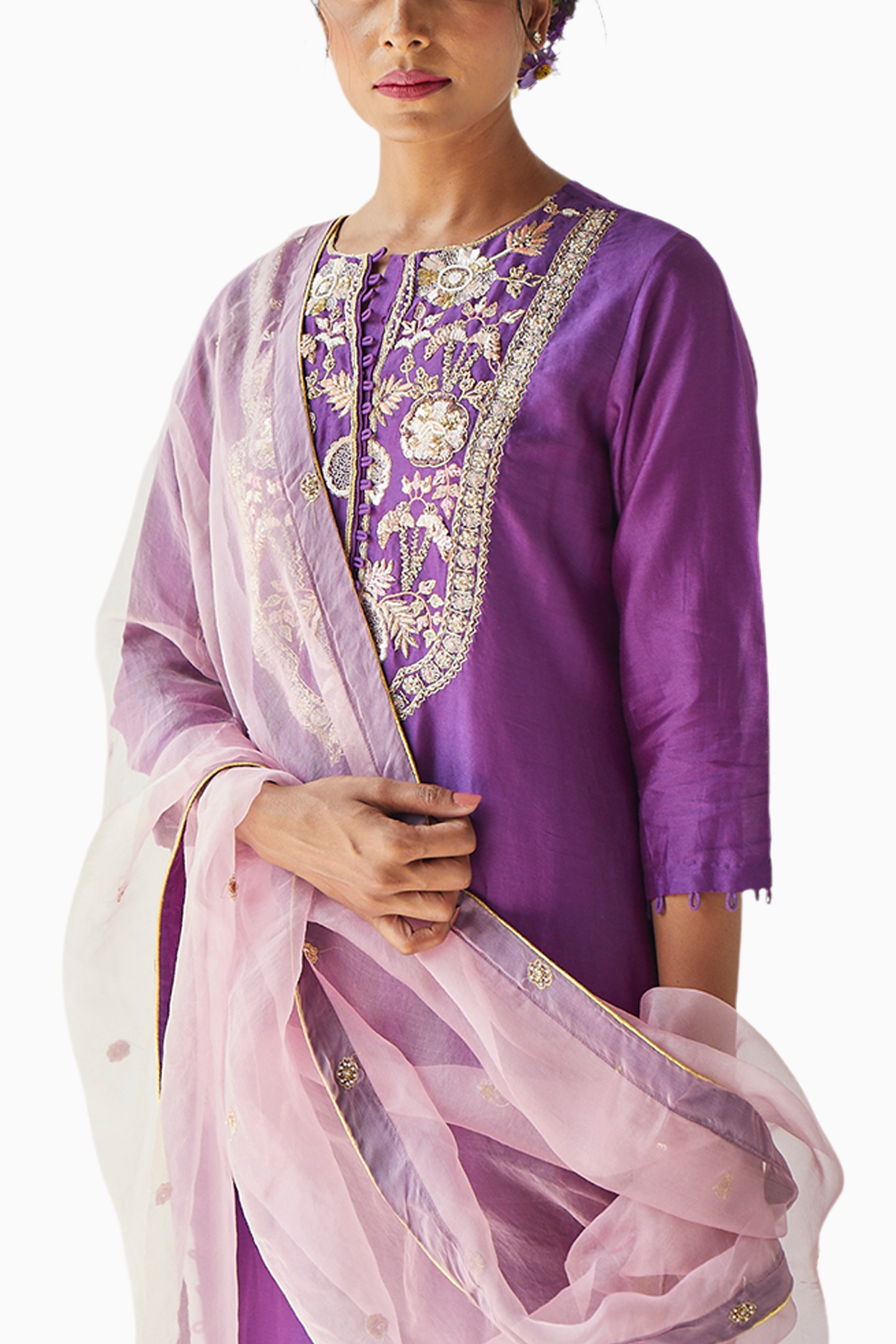 Purple Embroidered Chanderi Suit