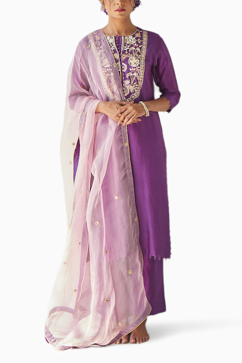 Purple Embroidered Chanderi Suit