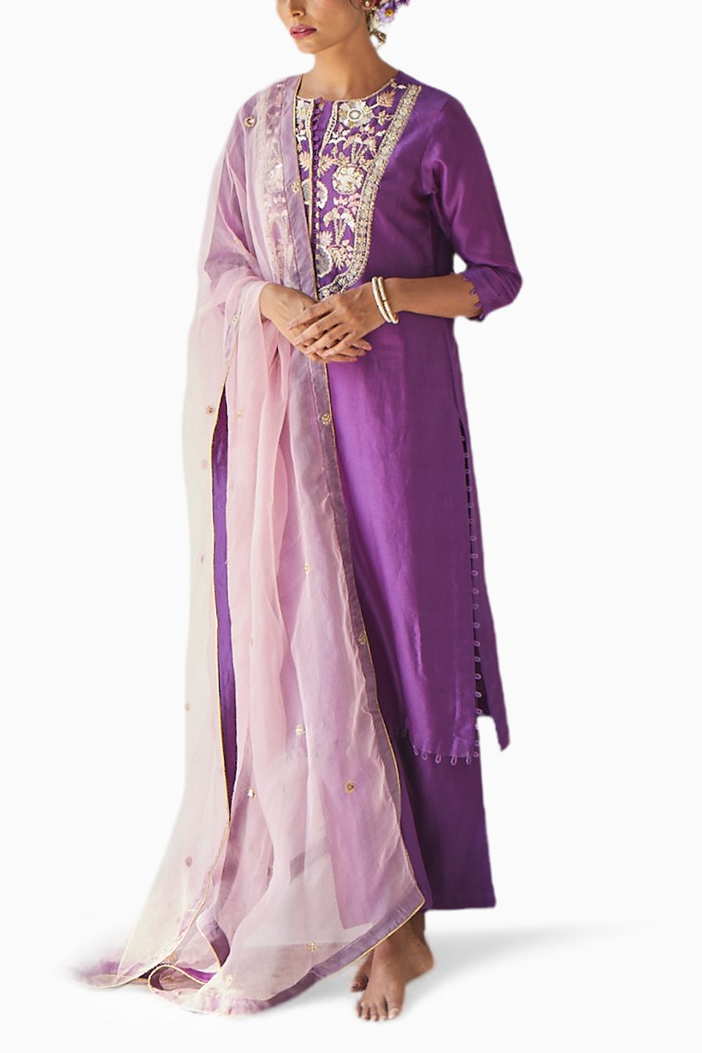 Purple Embroidered Chanderi Suit