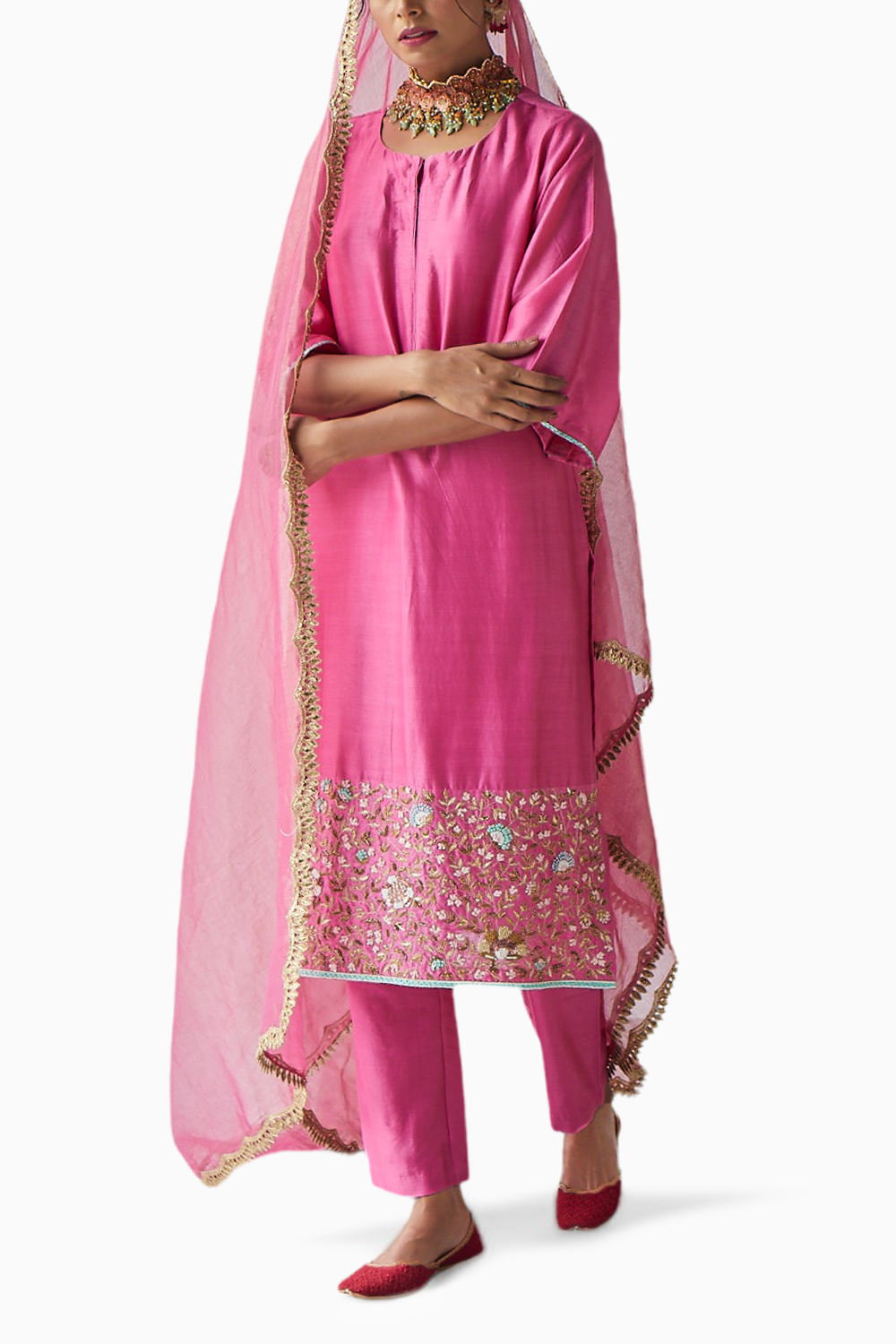 Pink Embroidered Chanderi Suit