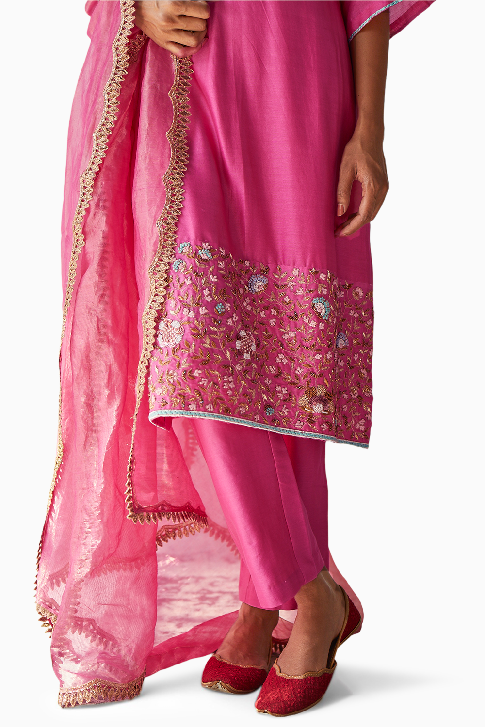 Pink Embroidered Chanderi Suit