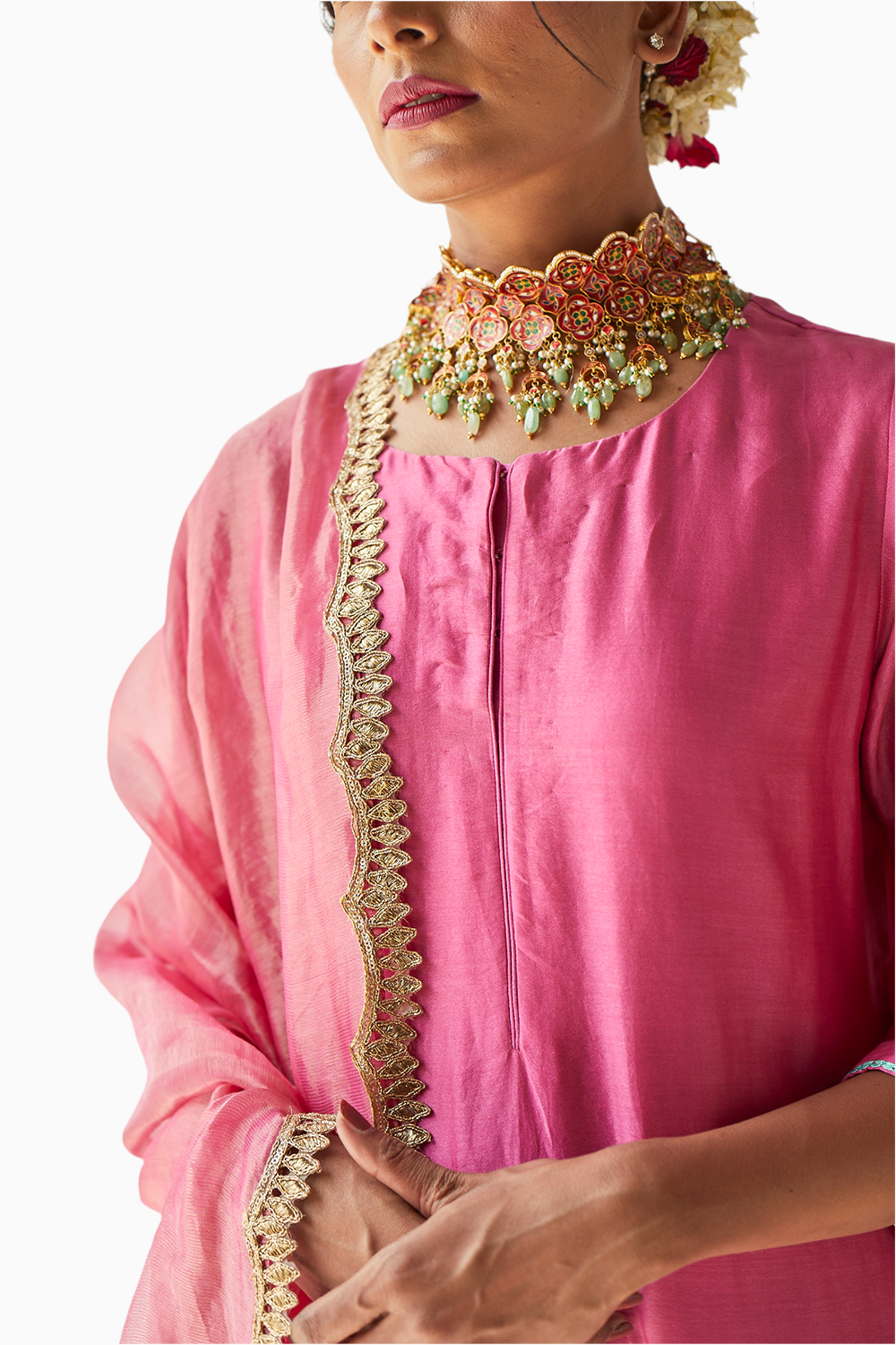 Pink Embroidered Chanderi Suit