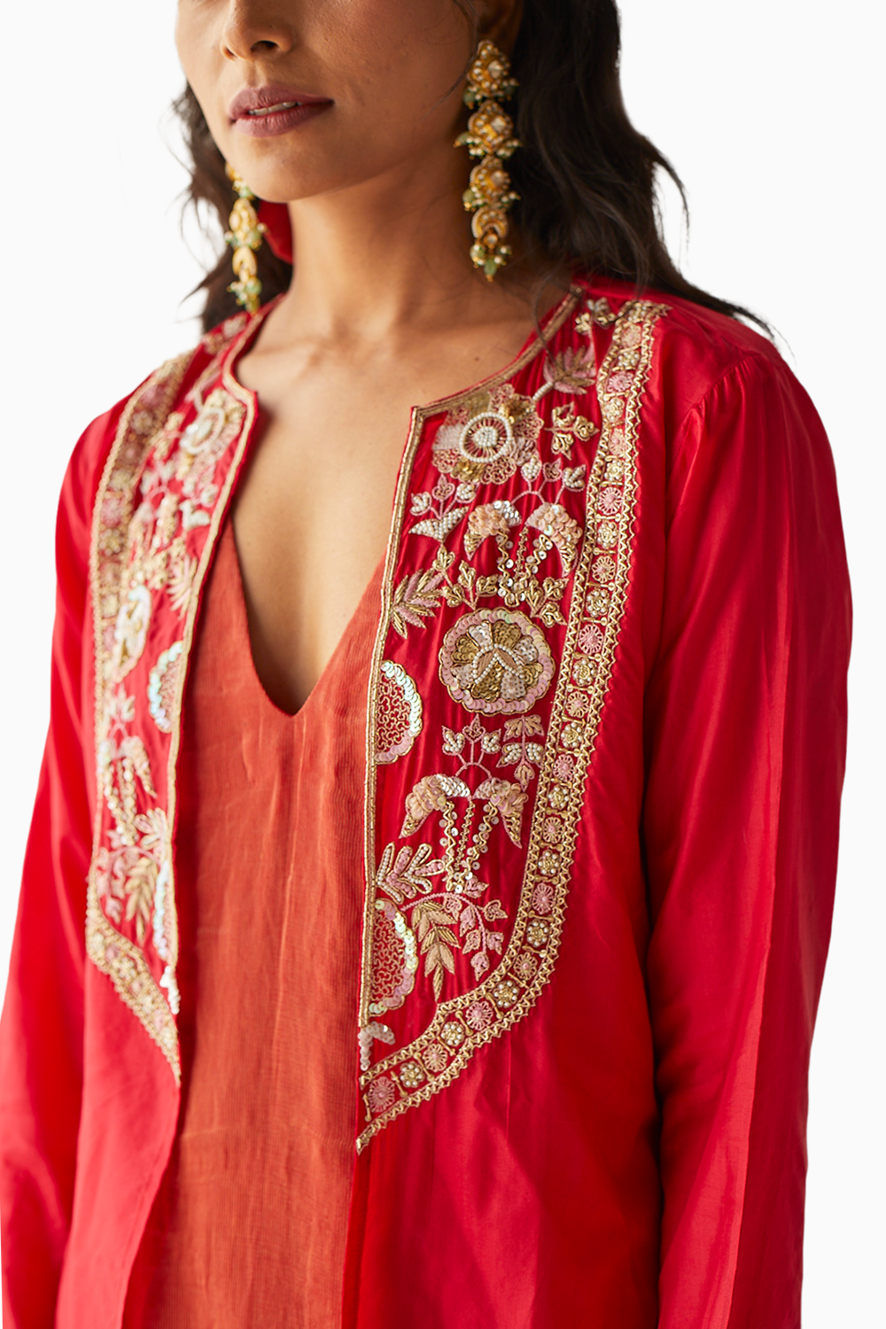 Red Silk Jacket Suit