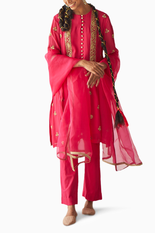 Pink Embroidered Georgette Suit