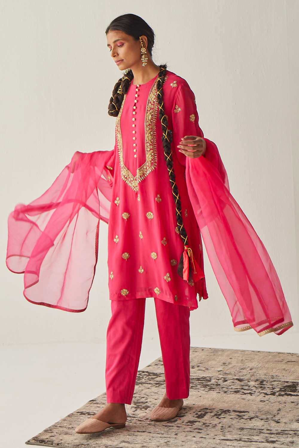 Pink Embroidered Georgette Suit