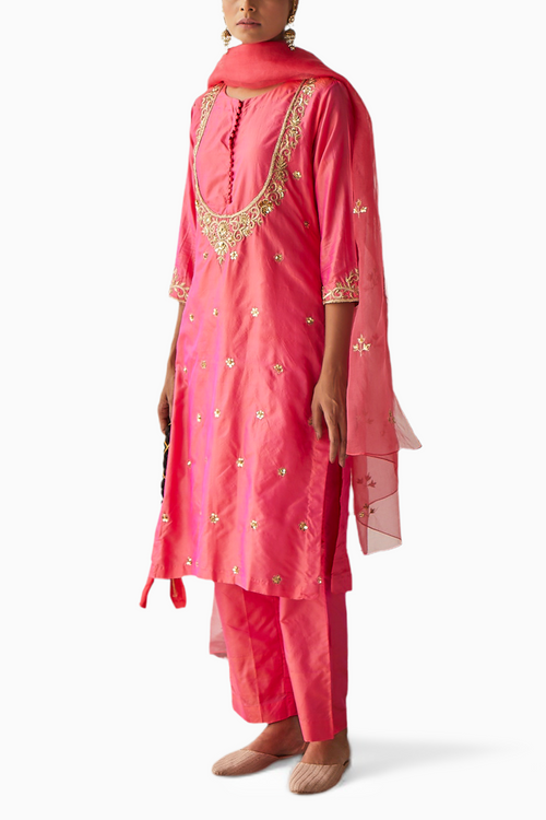 Peach Embroidered Silk Suit