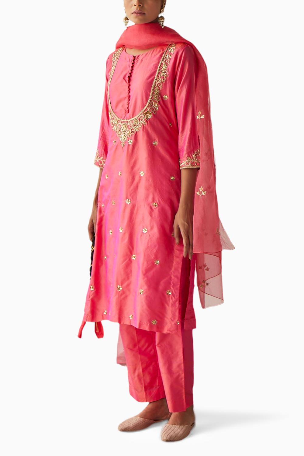 Peach Embroidered Silk Suit