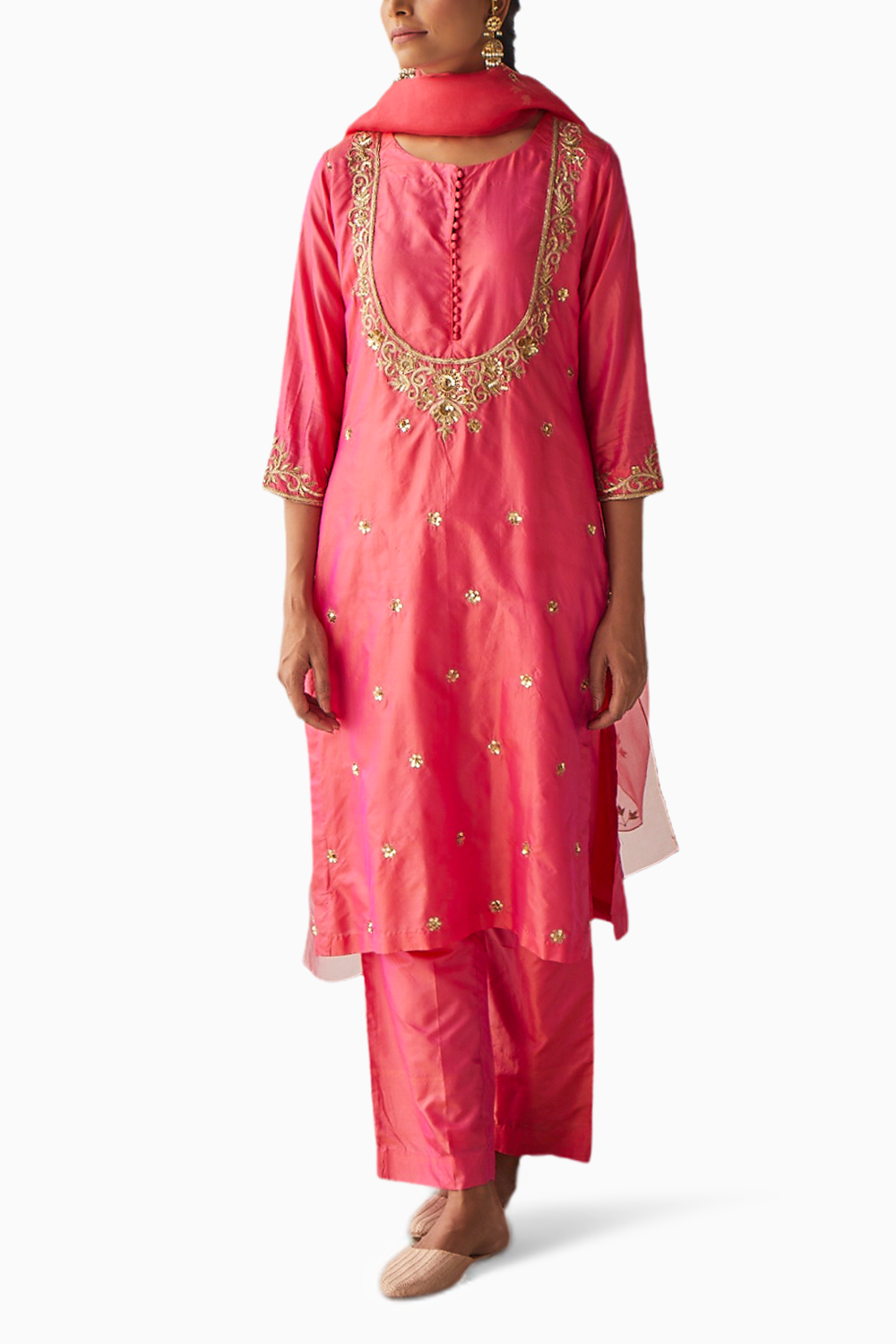 Peach Embroidered Silk Suit