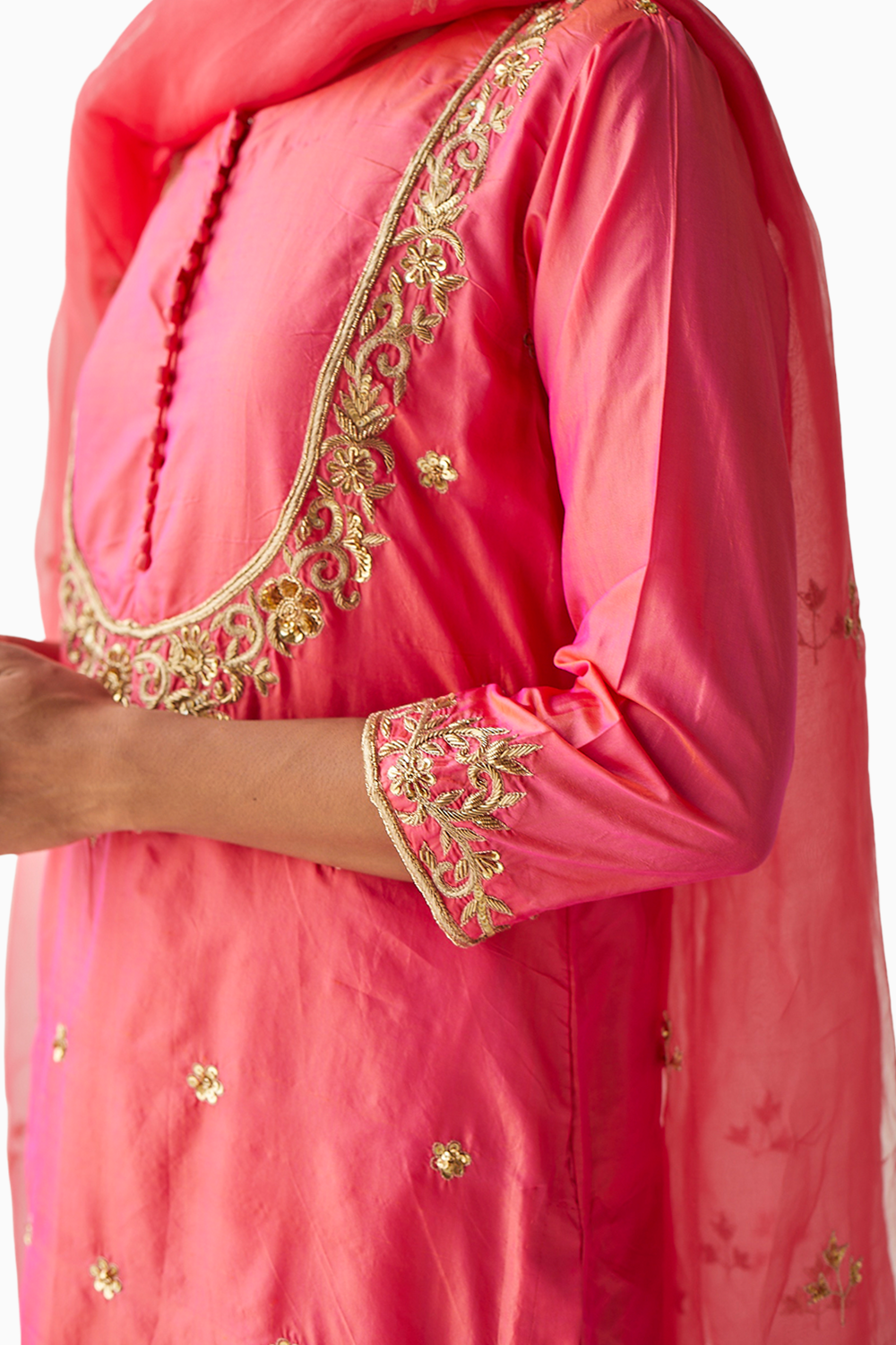 Peach Embroidered Silk Suit