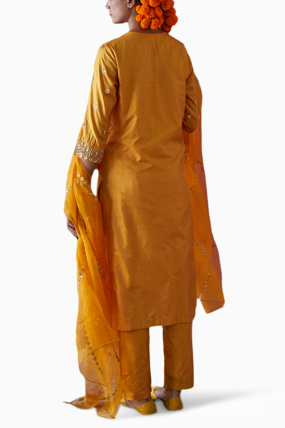 Mustard Embroidered Silk Suit