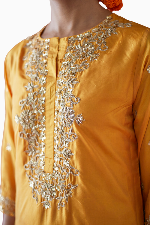 Mustard Embroidered Silk Suit