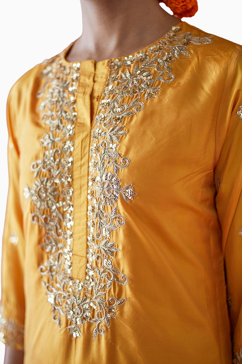 Mustard Embroidered Silk Suit