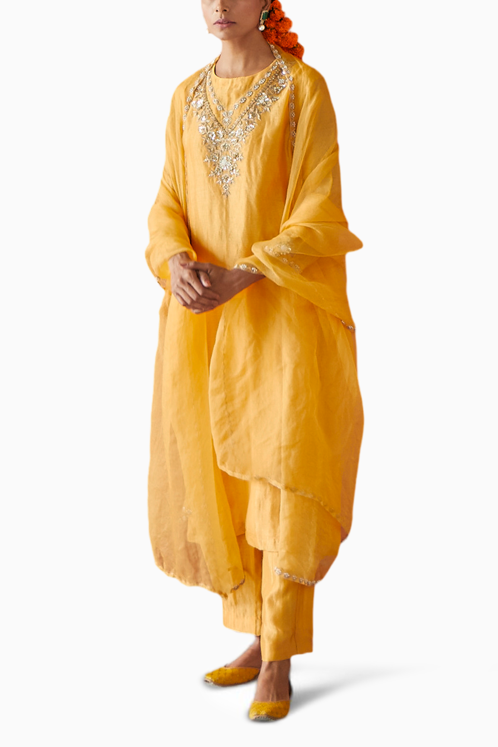 Yellow Embroidered Chanderi Suit