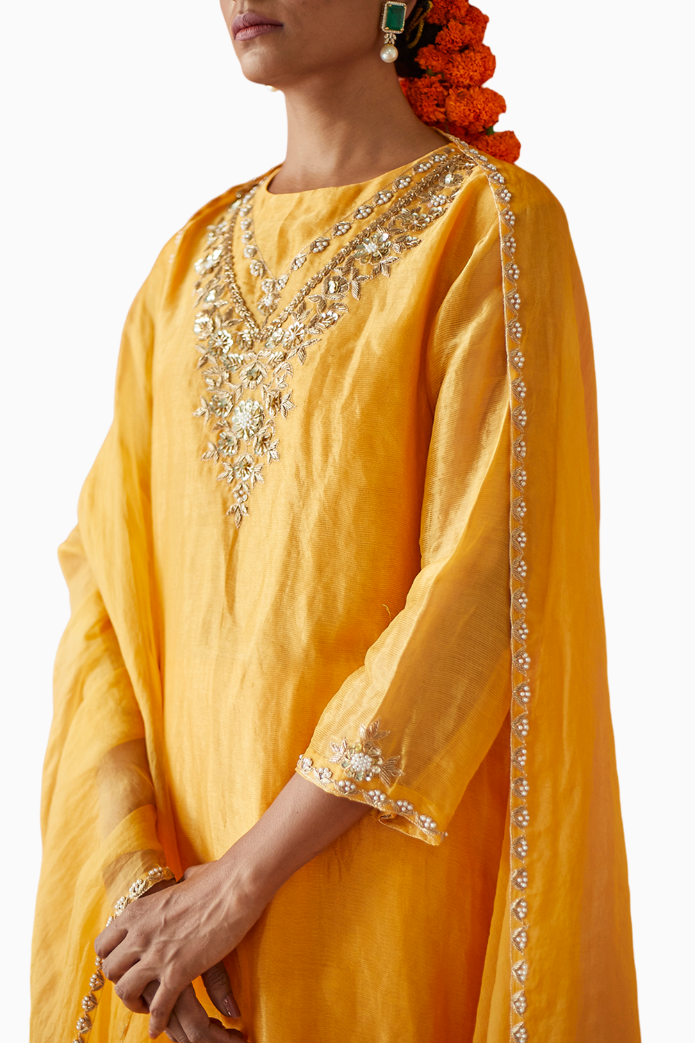 Yellow Embroidered Chanderi Suit