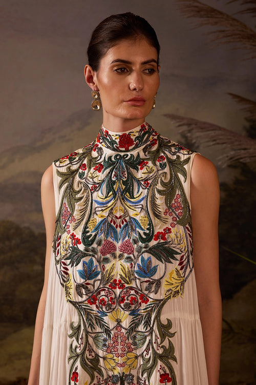 Embroidered High-Neck Maxi Dress