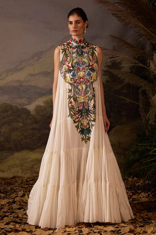 Embroidered High-Neck Maxi Dress