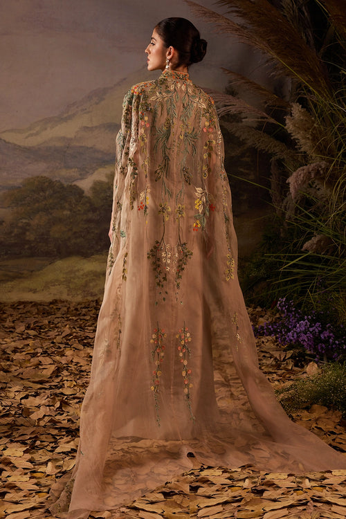 Elegant Embroidered Cape Gown