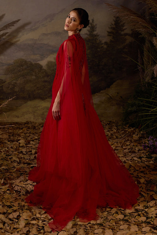Red Pleated Texture Gown