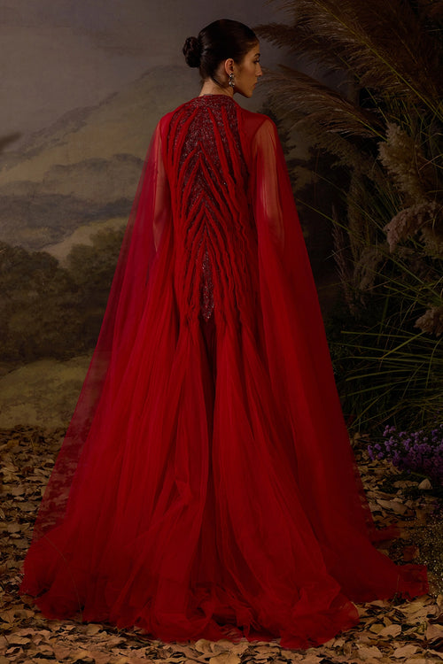 Red Pleated Texture Gown
