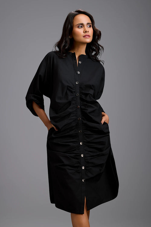 Eclipse Ruched Button Shirt Dress