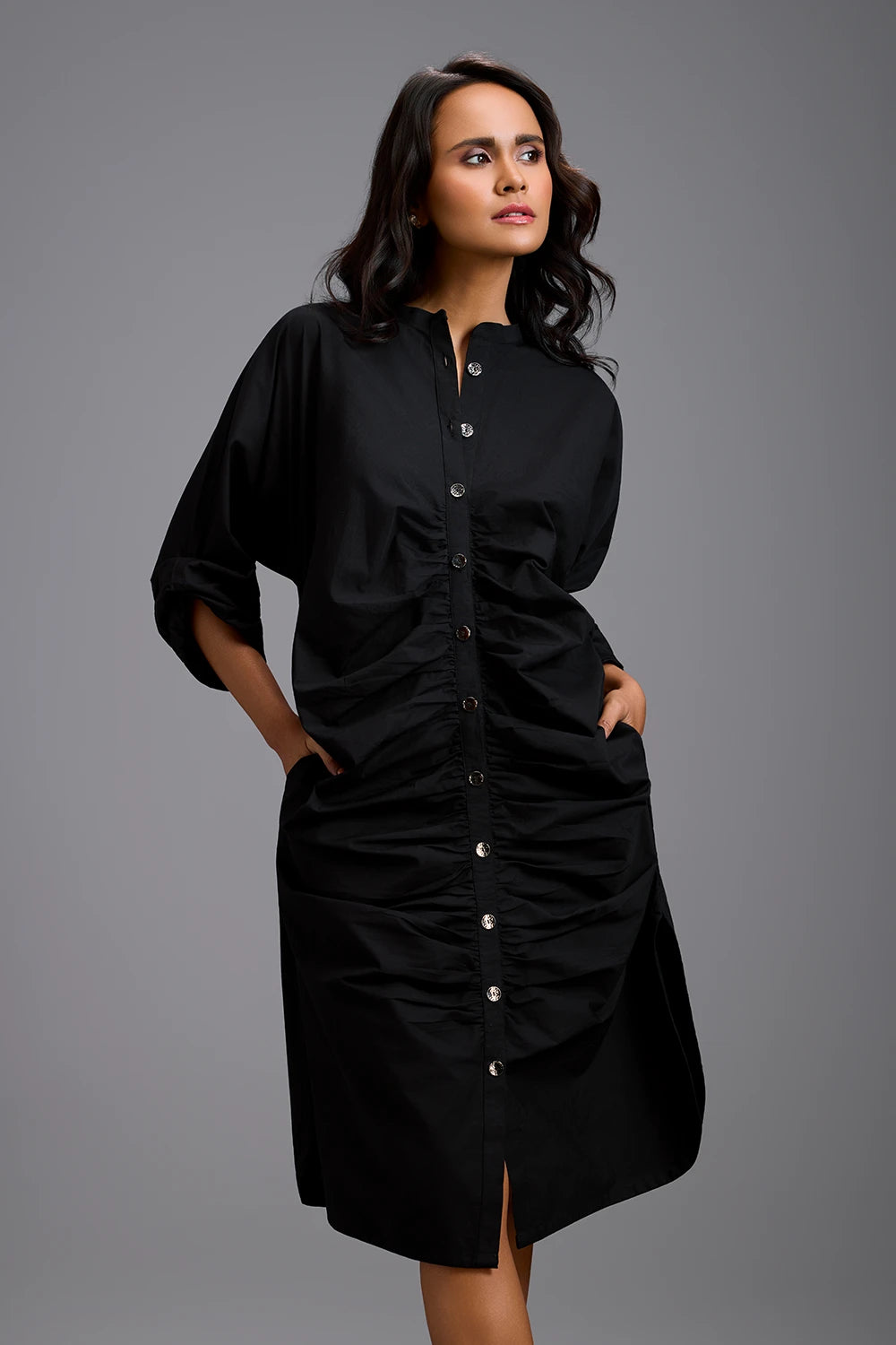 Eclipse Ruched Button Shirt Dress