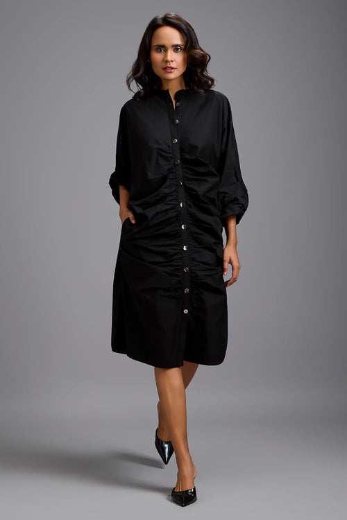 Eclipse Ruched Button Shirt Dress