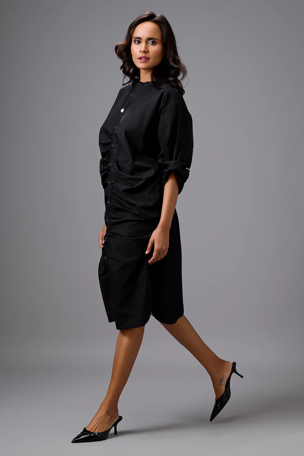 Eclipse Ruched Button Shirt Dress