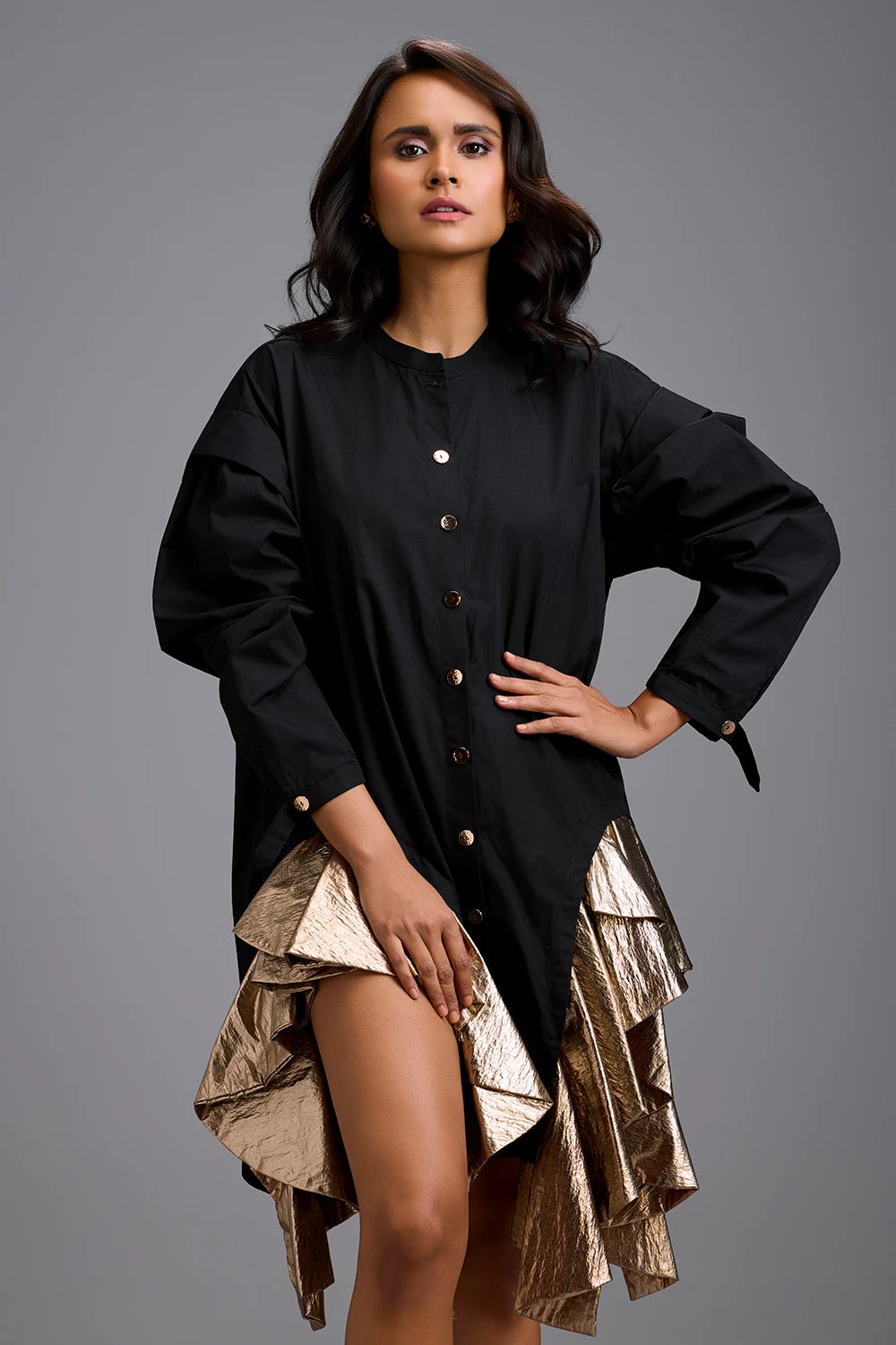 Eclipse Gold Ruffle Mini Dress