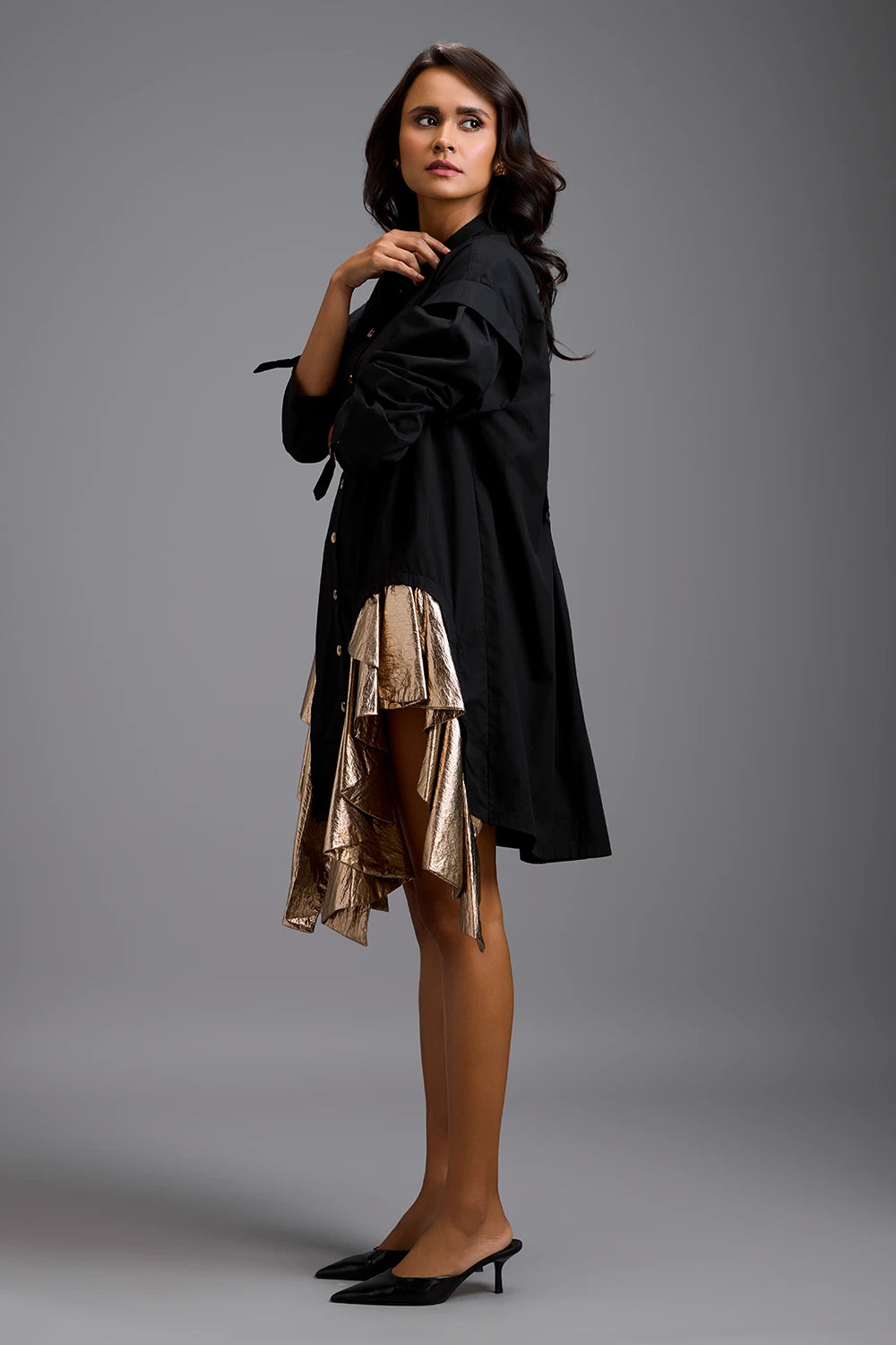 Eclipse Gold Ruffle Mini Dress