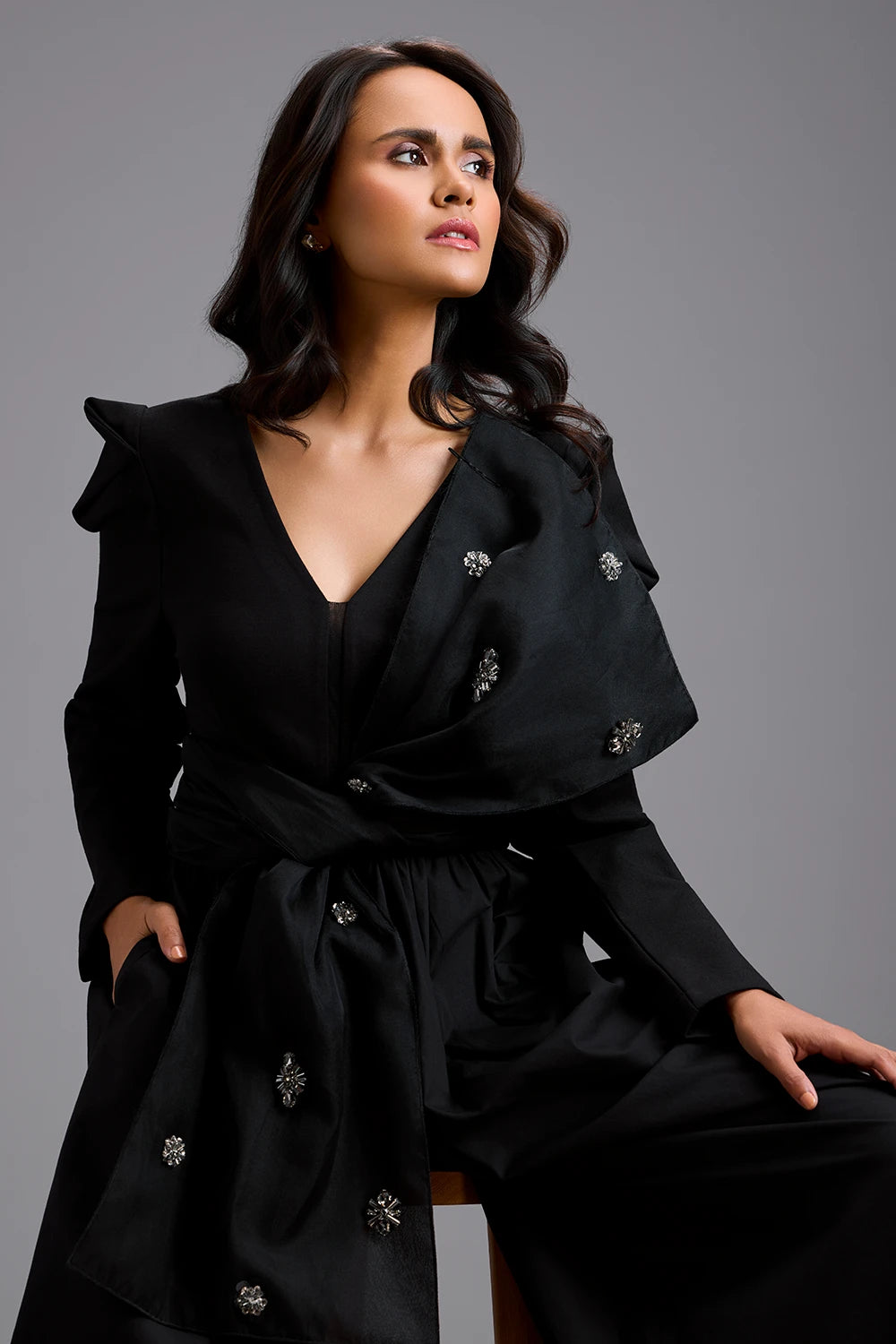 Eclipse Structured Crystal Bow Jumpsuit