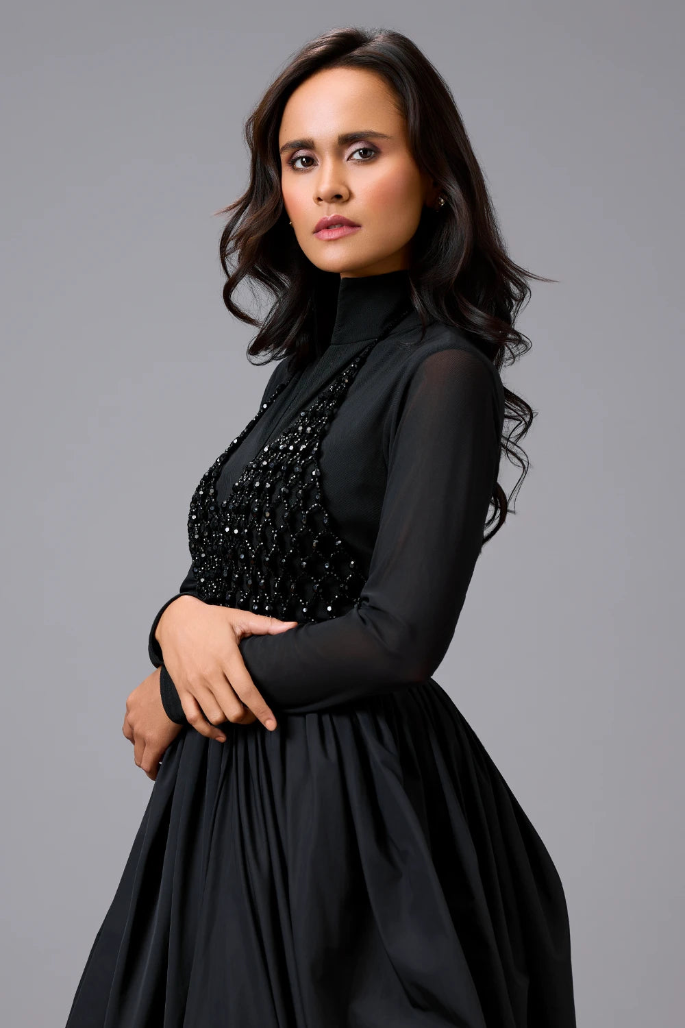 Eclipse Beaded Sheer Bodice Dress